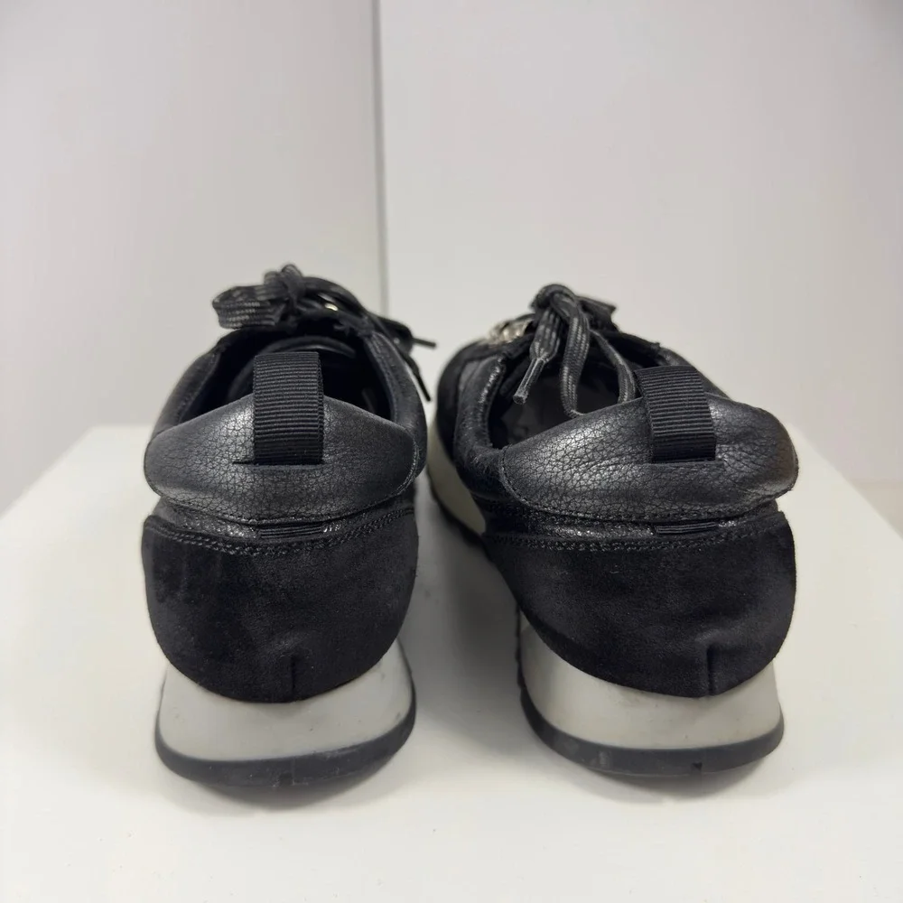 Kanna Mixed Media Black Leather Suede D-Ring Sneakers Women's Size 39EU 8.5US